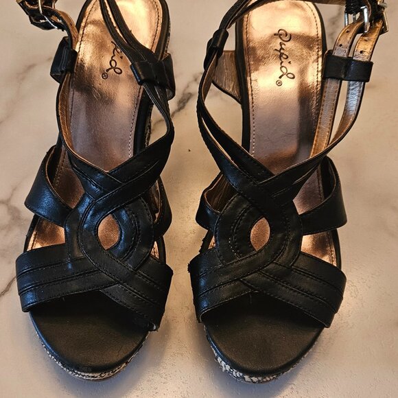 CUPID Black Wedge  Sandals - Picture 9 of 13